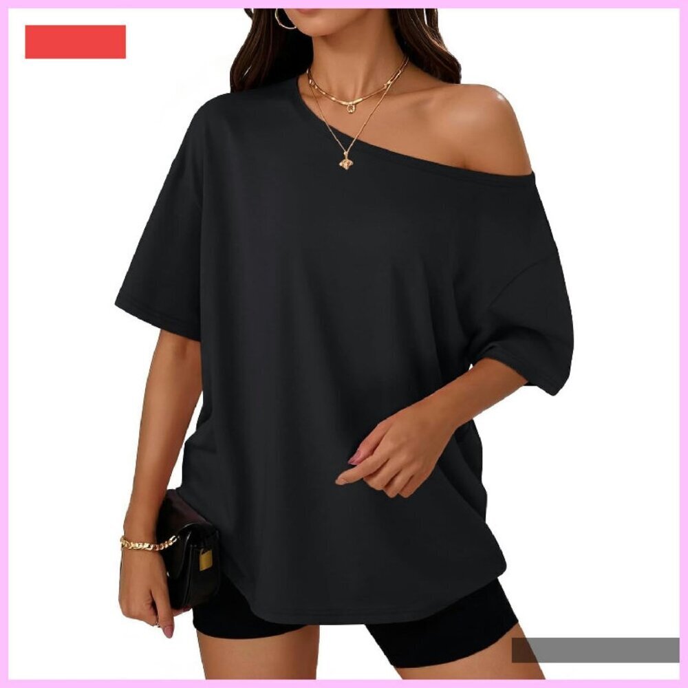 Oversized Off-Shoulder Tee, Short Sleeve, Casual Summer Top